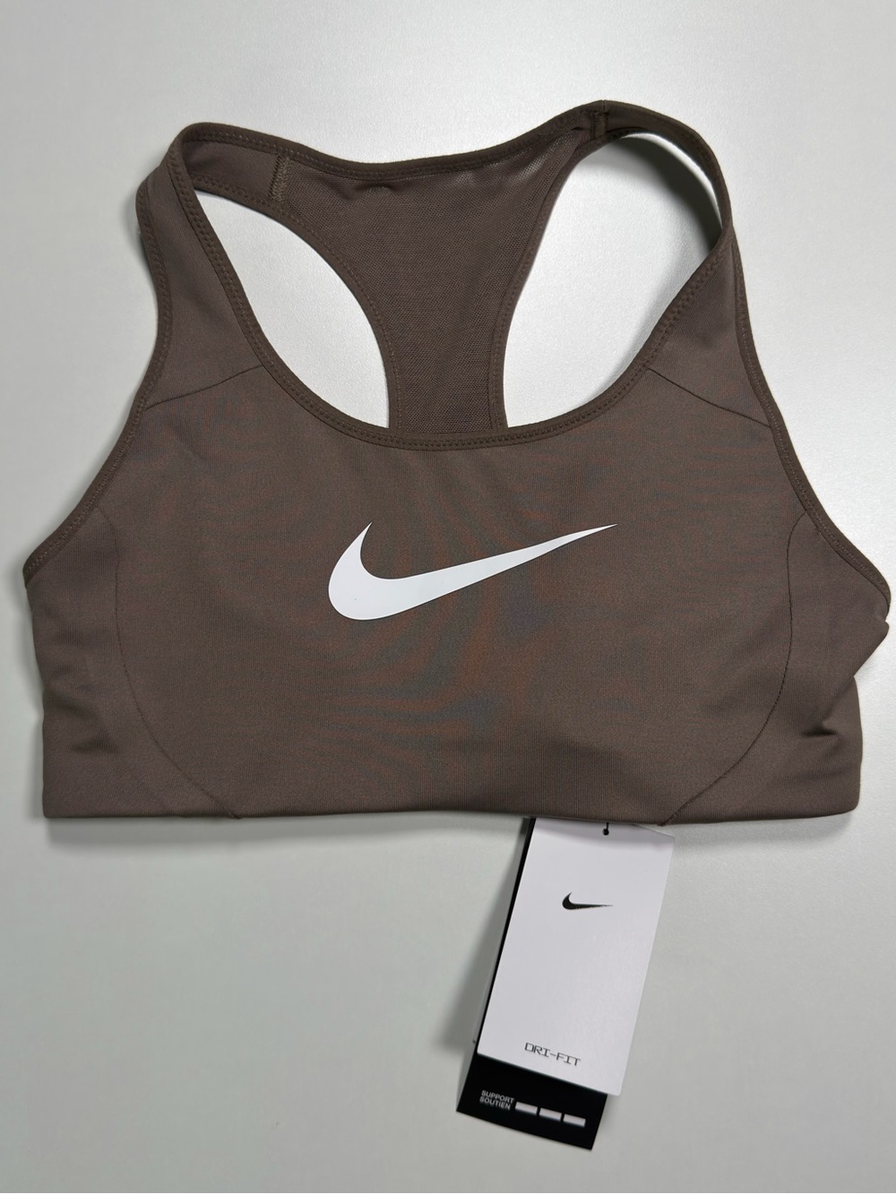 Nike Brown Racerback Sports Bra with White Swoosh